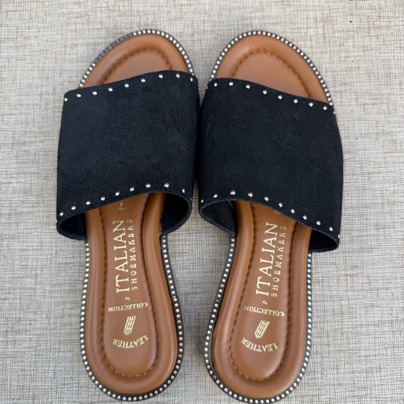 Italian Shoemakers Black Studded Slide Sandals Leather Size 7 - Picture 4 of 5